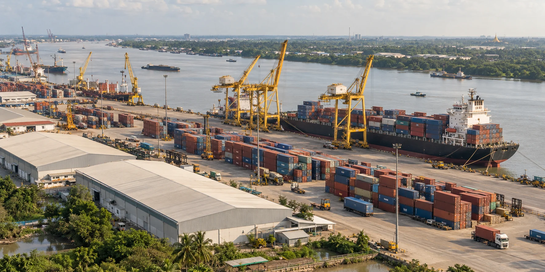 Illustrative port scene for Thilawa port area, Yangon
